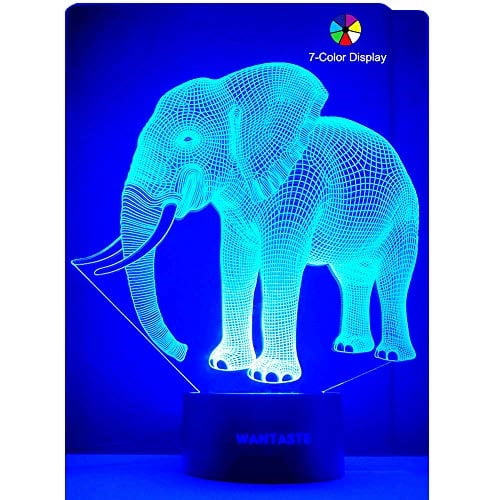 7 Colors Changing Nightlight with Smart Control WANTASTE Elephant 3D Night Light for Boys Girls Room Bedside Lamp Toys Decor Gifts for Kids Baby 